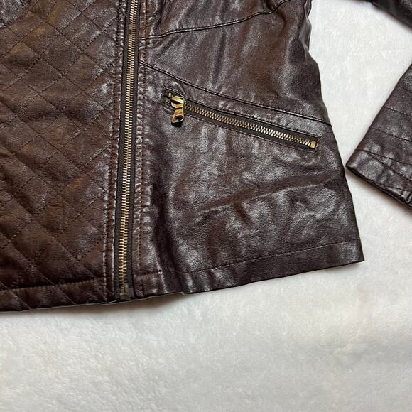 GUESS Faux Leather Moto Jacket Size Large Classic Casual Minimalist Rocker Y2K - Picture 5 of 8